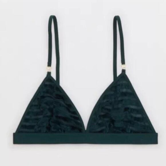 NWT Aerie Velvet Stripe Sexy Holiday Triangle Bralette Deep Forest Green Size S - Picture 2 of 6